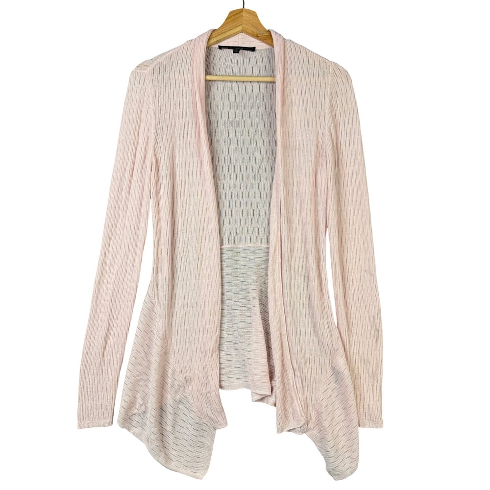 White House Black Market Pink Pointelle Open Front Sharkbite Cardigan Medium